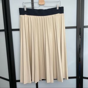 Ann Taylor | Hi-Waist Faux Leather Pleated A-Line Skirt in Neutral Beige